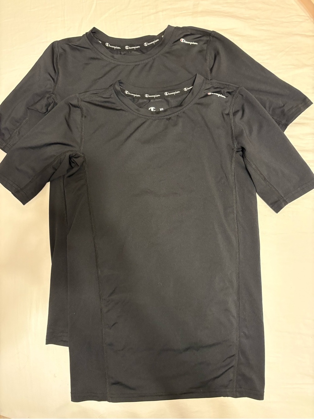 Two Champion youth Black compression Crew Neck T-Shirt